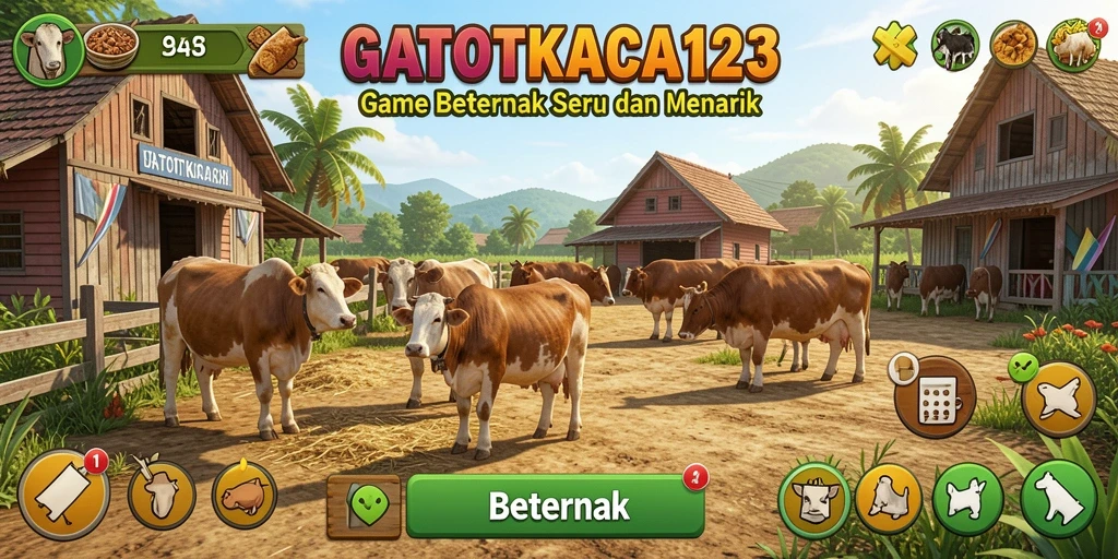 Screenshot GATOTKACA123 menampilkan antarmuka peternakan yang menarik.