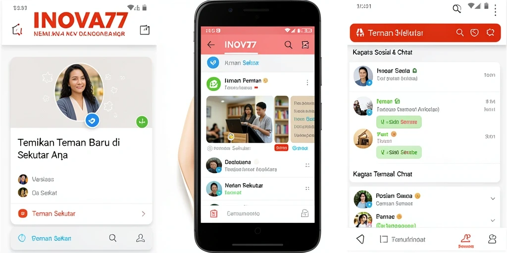 Screenshot antarmuka menarik INOVA77 untuk menemukan teman baru.